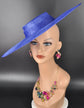 Royal Blue Wide Brim Sinamay Fascinator Hat  Ascot Royal Hat for Wedding Race Day Kentucky Derby Party Mother of the Bride