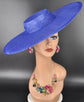 Royal Blue Wide Brim Sinamay Fascinator Hat  Ascot Royal Hat for Wedding Race Day Kentucky Derby Party Mother of the Bride