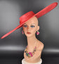 Red Super Wide Brim Sinamay Fascinator Hat  Ascot Royal Hat for Wedding Race Day Kentucky Derby Party Mother of the Bride Studio Photoshoot