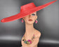 Red Super Wide Brim Sinamay Fascinator Hat  Ascot Royal Hat for Wedding Race Day Kentucky Derby Party Mother of the Bride Studio Photoshoot