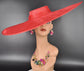 Red Super Wide Brim Sinamay Fascinator Hat  Ascot Royal Hat for Wedding Race Day Kentucky Derby Party Mother of the Bride Studio Photoshoot