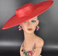 Red Wide Brim Sinamay Fascinator Hat  Ascot Royal Hat for Wedding Race Day Kentucky Derby Party Mother of the Bride