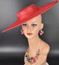Red Wide Brim Sinamay Fascinator Hat  Ascot Royal Hat for Wedding Race Day Kentucky Derby Party Mother of the Bride