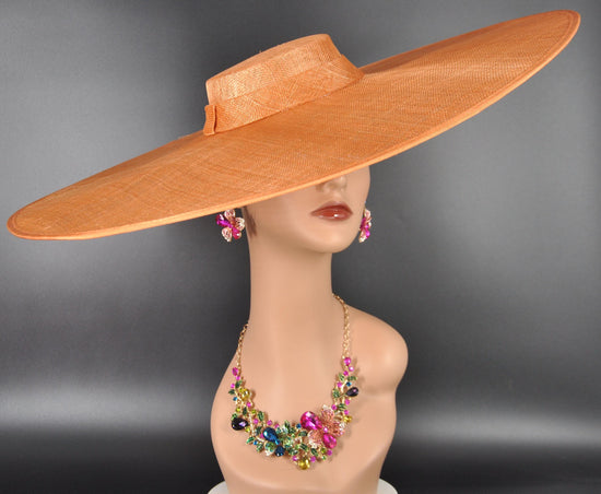 Copper Orange Wide Brim Sinamay Fascinator Hat Ascot Royal Hat  Wedding Race Day Kentucky Derby Party Mother of the Bride Studio Photoshoot