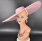 Pink Super Wide Brim Sinamay Fascinator Hat  Ascot Royal Hat for Wedding Race Day Kentucky Derby Party Mother of the Bride Studio Photoshoot