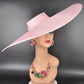 Pink Super Wide Brim Sinamay Fascinator Hat  Ascot Royal Hat for Wedding Race Day Kentucky Derby Party Mother of the Bride Studio Photoshoot