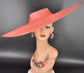 Coral Pink Wide Brim Sinamay Fascinator Hat  Ascot Royal Hat for Wedding Race Day Kentucky Derby Party Mother of the Bride Studio Photoshoot