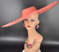 Coral Pink Wide Brim Sinamay Fascinator Hat  Ascot Royal Hat for Wedding Race Day Kentucky Derby Party Mother of the Bride Studio Photoshoot