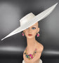 White Super  Wide Brim Sinamay Fascinator Hat  Ascot Royal Hat Wedding Race Day Kentucky Derby Party Mother of the Bride Studio Photoshoot
