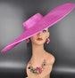 Fuchsia Pink Wide Brim Sinamay Fascinator Hat Ascot Royal Hat Wedding Race Day Kentucky Derby Party Mother of the Bride Studio Photoshoot