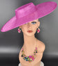 Fuchsia Pink Wide Brim Sinamay Fascinator Hat  Ascot Royal Hat for Wedding Race Day Kentucky Derby Party Mother of the Bride