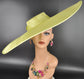 Lime Green Wide Brim Sinamay Fascinator Hat  Ascot Royal Hat for Wedding Race Day Kentucky Derby Party Mother of the Bride Studio Photoshoot