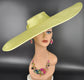 Lime Green Wide Brim Sinamay Fascinator Hat  Ascot Royal Hat for Wedding Race Day Kentucky Derby Party Mother of the Bride Studio Photoshoot
