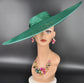 Wide Brim Kentucky Derby Fascinator Hat, Ascot Hat for Wedding & Tea Party, Garden Party Hat, Mother of the Bride, Church Emerald Green