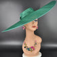 Wide Brim Kentucky Derby Fascinator Hat, Ascot Hat for Wedding & Tea Party, Garden Party Hat, Mother of the Bride, Church Emerald Green
