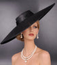Black Super Wide Brim Sinamay Fascinator Hat Ascot Royal Hat for Wedding Race Day Kentucky Derby Party Mother of the Bride Studio Photoshoot