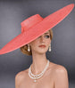 Coral Pink Wide Brim Sinamay Fascinator Hat  Ascot Royal Hat for Wedding Race Day Kentucky Derby Party Mother of the Bride Studio Photoshoot