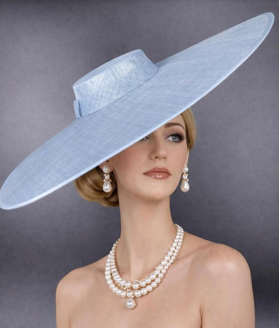 Light Blue Wide Brim Sinamay Fascinator Hat  Ascot Royal Hat for Wedding Race Day Kentucky Derby Party Mother of the Bride Studio Photoshoot