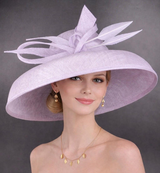 Wide Brim Kentucky Derby Hat, Ascot Hat for Wedding & Tea Party, Garden Party Hat, Mother of the Bride, Church Lilac