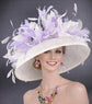 Wide Brim Kentucky Derby Hat, Ascot Hat for Wedding & Tea Party, Garden Party Hat, Mother of the Bride, Church White W Lilac