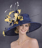 Wide Brim Kentucky Derby Hat, Ascot Hat for Wedding & Tea Party, Garden Party Hat, Mother of the Bride, Church Navy Blue  Gold