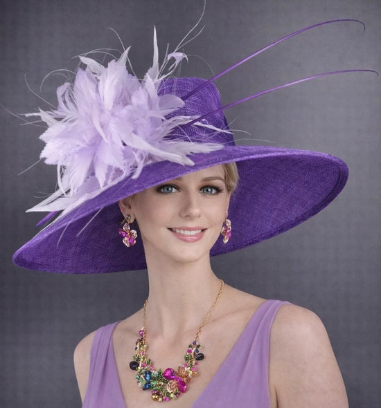 Wide Brim Kentucky Derby Hat, Ascot Hat for Wedding & Tea Party, Garden Party Hat, Mother of the Bride, Church Purple Lilac