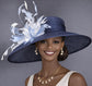 Wide Brim Kentucky Derby Hat, Ascot Hat for Wedding & Tea Party, Garden Party Hat, Mother of the Bride, Church Navy Blue White Light Blue