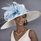 Wide Brim Kentucky Derby Hat, Ascot Hat for Wedding & Tea Party, Garden Party Hat, Mother of the Bride, Church White Powder Blue