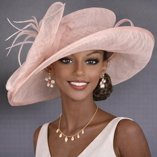 Blush Dusty Pink Wide Brim Kentucky Derby Hat, Ascot Hat for Wedding & Tea Party, Garden Party Hat, Mother of the Bride, Church