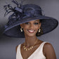 Navy Blue Kentucky Derby Hat, Wide Brim Feather Ascot Hat