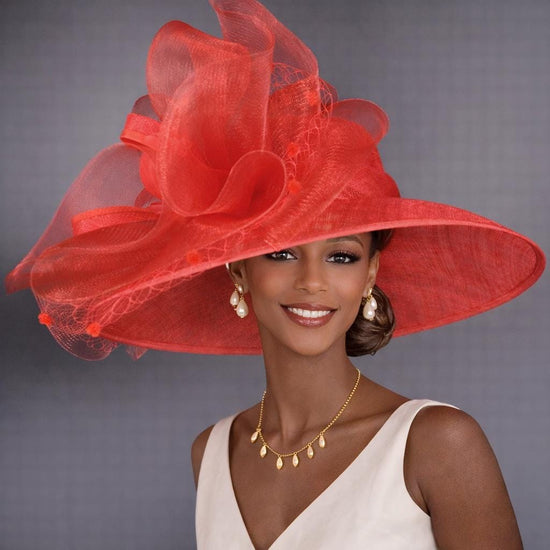 Wide Brim Kentucky Derby Hat, Ascot Hat for Wedding & Tea Party, Garden Party Hat, Mother of the Bride, Church – Red