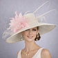 Ivory Baby Pink Wide Brim Sinamay Hat for Kentucky Derby, Ascot Racing Hat, Elegant Wedding Guest Hat, Mother of the Bride Hat