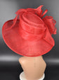 Red Wide Brim Sinamay Hat for Kentucky Derby, Ascot Racing Hat, Elegant Wedding Guest Hat, Mother of the Bride Hat