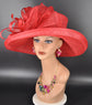 Red Wide Brim Sinamay Hat for Kentucky Derby, Ascot Racing Hat, Elegant Wedding Guest Hat, Mother of the Bride Hat