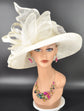 Ivory Off White Wide Brim Sinamay Hat for Kentucky Derby, Ascot Racing Hat, Elegant Wedding Guest Hat, Mother of the Bride Hat