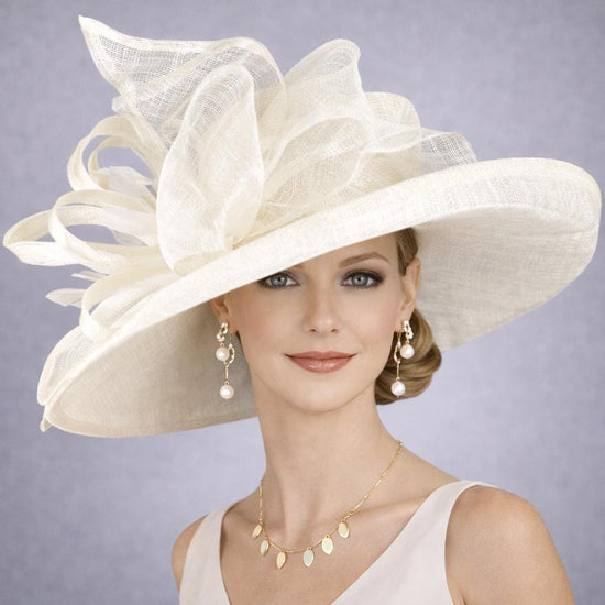 Ivory Off White Wide Brim Sinamay Hat for Kentucky Derby, Ascot Racing Hat, Elegant Wedding Guest Hat, Mother of the Bride Hat