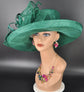 Emerald Green Wide Brim Sinamay Hat for Kentucky Derby, Ascot Racing Hat, Elegant Wedding Guest Hat, Mother of the Bride Hat