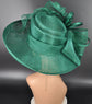 Emerald Green Wide Brim Sinamay Hat for Kentucky Derby, Ascot Racing Hat, Elegant Wedding Guest Hat, Mother of the Bride Hat