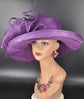 Purple Wide Brim Sinamay Hat for Kentucky Derby, Ascot Racing Hat, Elegant Wedding Guest Hat, Mother of the Bride Hat