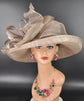 Taupe  Wide Brim Sinamay Hat for Kentucky Derby, Ascot Racing Hat, Elegant Wedding Guest Hat, Mother of the Bride Hat