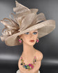 Taupe  Wide Brim Sinamay Hat for Kentucky Derby, Ascot Racing Hat, Elegant Wedding Guest Hat, Mother of the Bride Hat