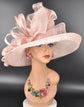 Blush Pink Dusty Pink Wide Brim Sinamay Hat for Kentucky Derby, Ascot Racing Hat, Elegant Wedding Guest Hat, Mother of the Bride Hat