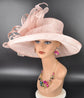Blush Pink Dusty Pink Wide Brim Sinamay Hat for Kentucky Derby, Ascot Racing Hat, Elegant Wedding Guest Hat, Mother of the Bride Hat