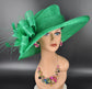 Kelly  Green Wide Brim Kentucky Derby Hat, Ascot Hat for Wedding & Tea Party, Garden Party Hat, Mother of the Bride, Church
