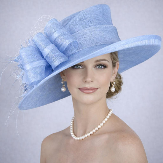 Light Blue Wide Brim Kentucky Derby Hat, Ascot Hat for Wedding & Tea Party, Garden Party Hat, Mother of the Bride, Church