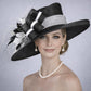 Black White Wide Brim Kentucky Derby Hat, Ascot Hat for Wedding & Tea Party, Garden Party Hat, Mother of the Bride, Church
