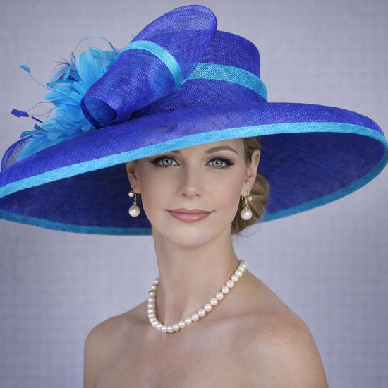 Royal Blue Teal Blue Wide Brim Kentucky Derby Hat, Ascot Hat for Wedding & Tea Party, Garden Party Hat, Mother of the Bride, Church-