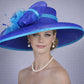 Royal Blue Teal Blue Wide Brim Kentucky Derby Hat, Ascot Hat for Wedding & Tea Party, Garden Party Hat, Mother of the Bride, Church-