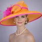 Orange Fuchsia Pink Wide Brim Kentucky Derby Hat, Ascot Hat for Wedding & Tea Party, Garden Party Hat, Mother of the Bride, Church