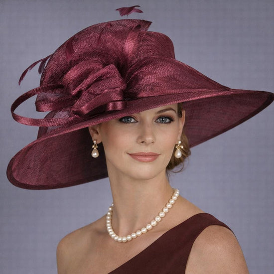 Burgundy Three Layer Wide Brim Sinamay Hat Kentucky Derby Hat Wedding Church Tea Party Garden Carriage Party Ascort Royal Party Hat